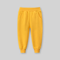 Boys Yellow Solid Elasticated Rib Trouser Trackpants & Joggers   