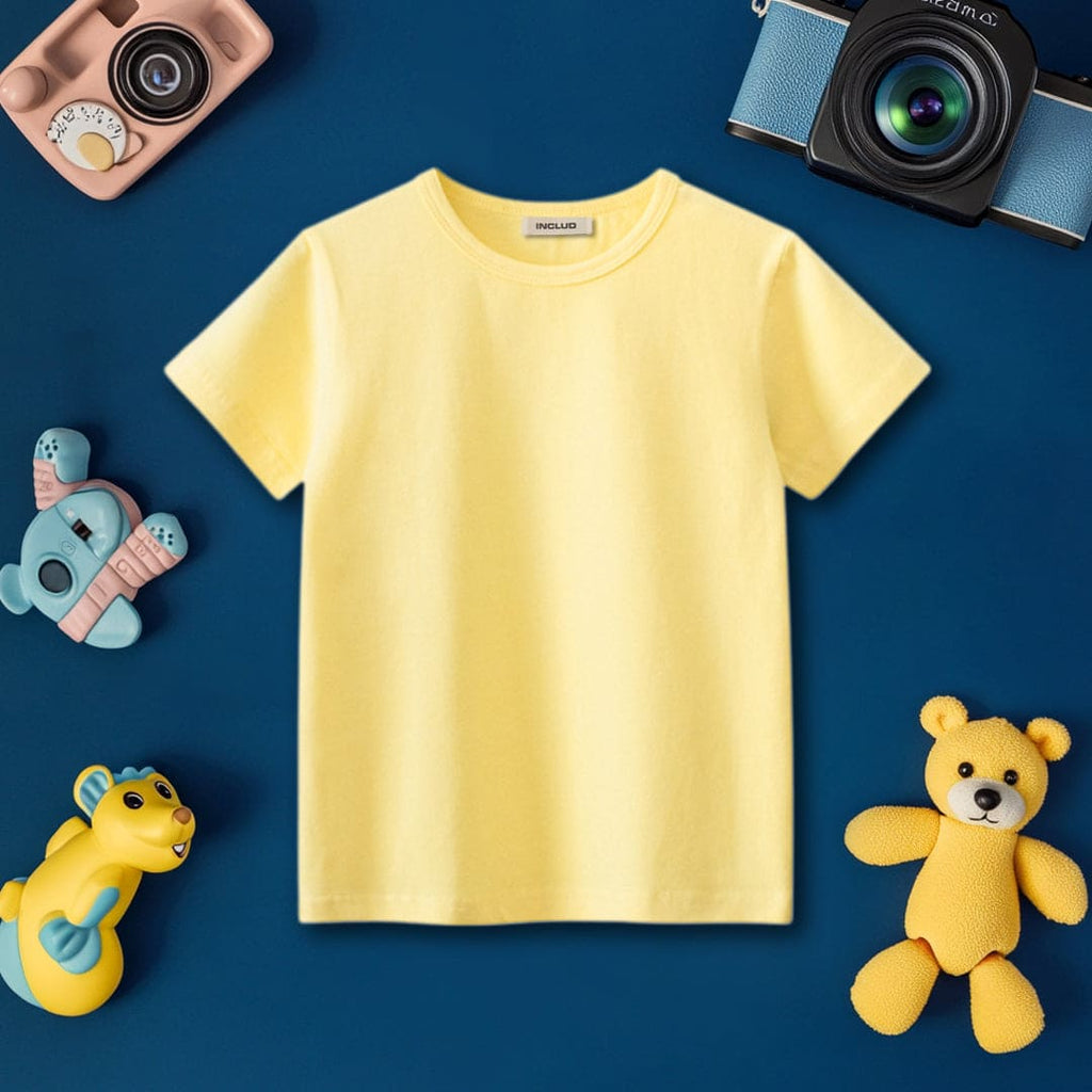 Boys Yellow Short Sleeves Solid T-shirt Tshirts Yellow 1-2 Y 