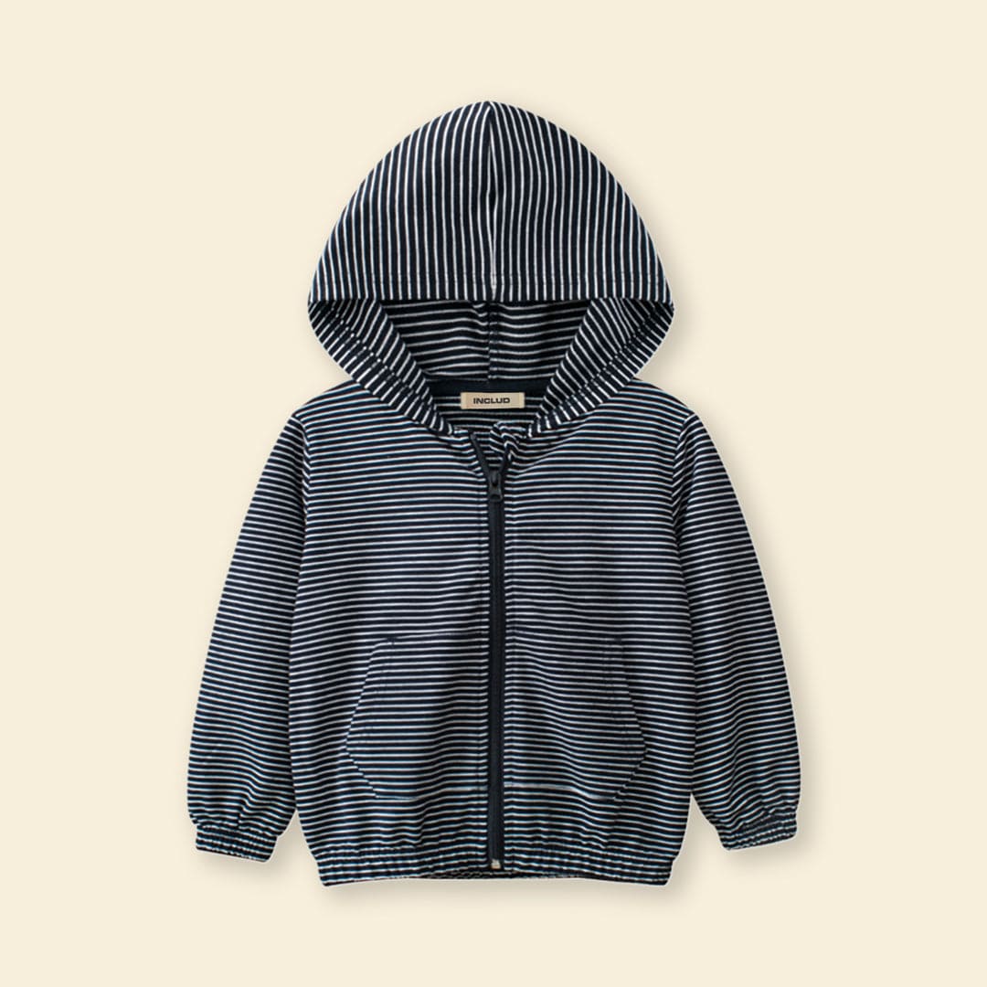 Boys Blue Striped Full Sleeves Hoodie Sweatshirts & Hoodies   