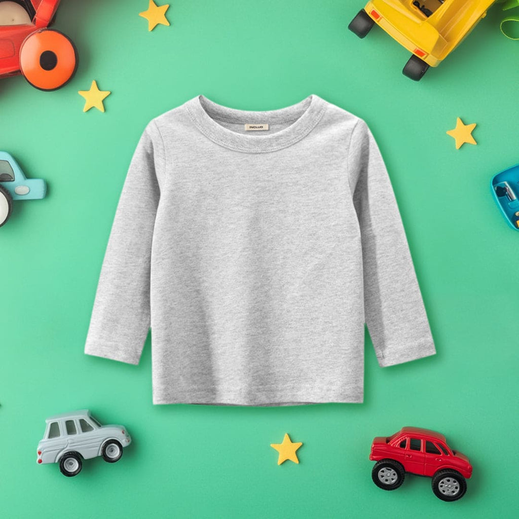 Boys Grey Solid Full Sleeves T-shirt Tshirts Grey 1-2 Y 