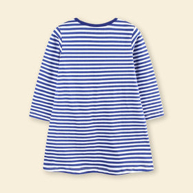 Girls White Long Sleeves Striped Strawberry Embroidered Dress Casual Dresses   