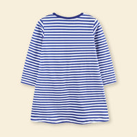 Girls White Long Sleeves Striped Strawberry Embroidered Dress Casual Dresses   