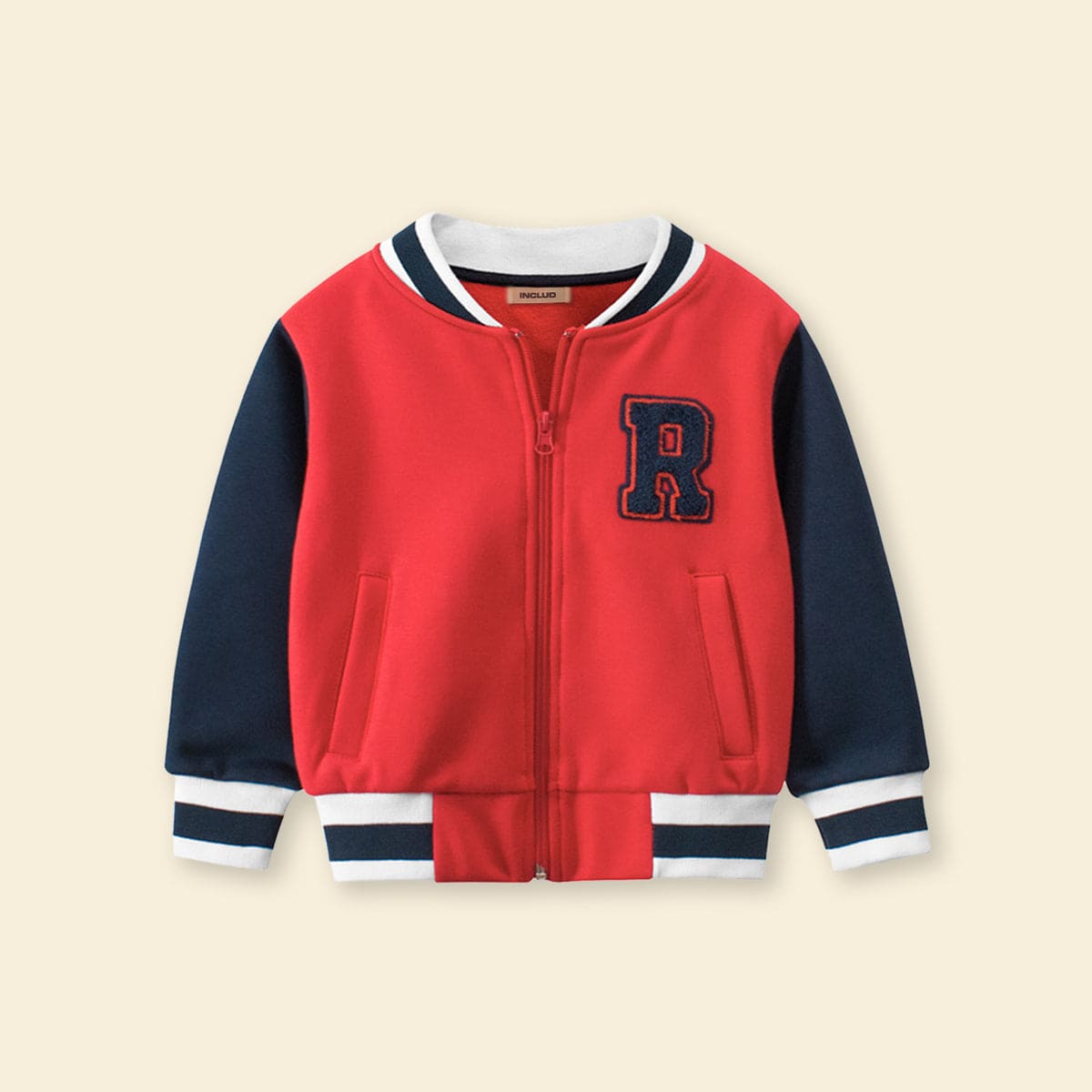 Boys Red Color-blocked Long Sleeves Varsity Jacket Coats & Jackets   