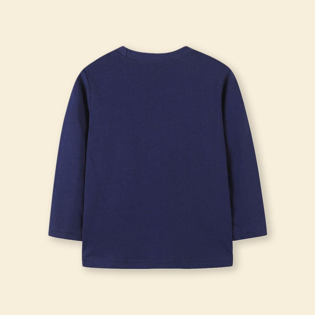 Boys Navy Long Sleeve Car Printed Round Neck T-Shirt Tshirts   