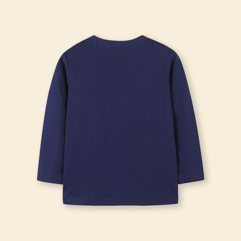 Boys Navy Long Sleeve Car Printed Round Neck T-Shirt Tshirts   