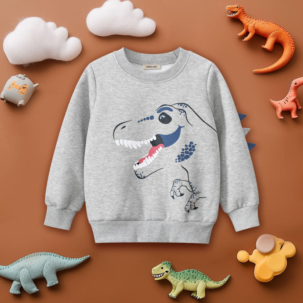 Boys Gray Dinosaur Print Long Sleeves Sweatshirt Sweatshirts & Hoodies Gray 1-2 Y 