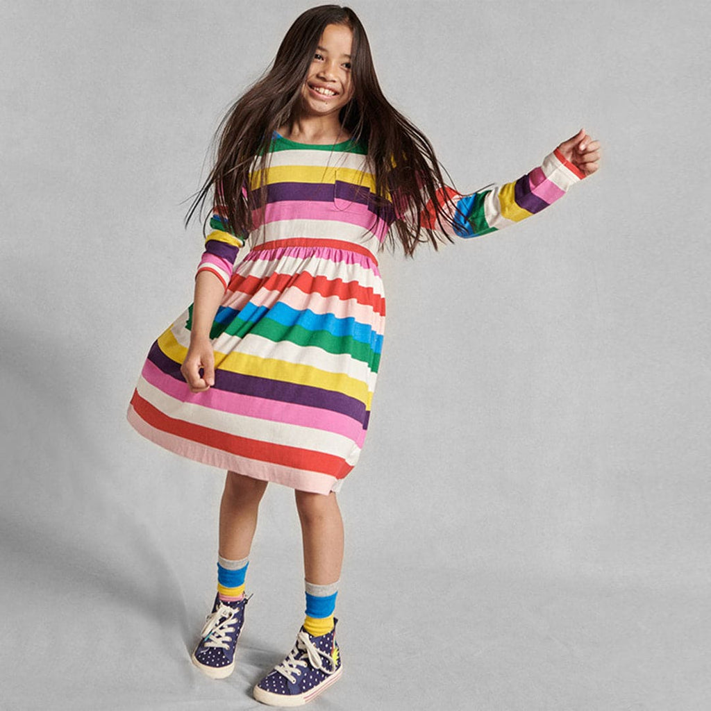 Girls Long Sleeve Multicolor Stripes A - Line Casual Dress Casual Dresses Multicolor 1-2 Y 