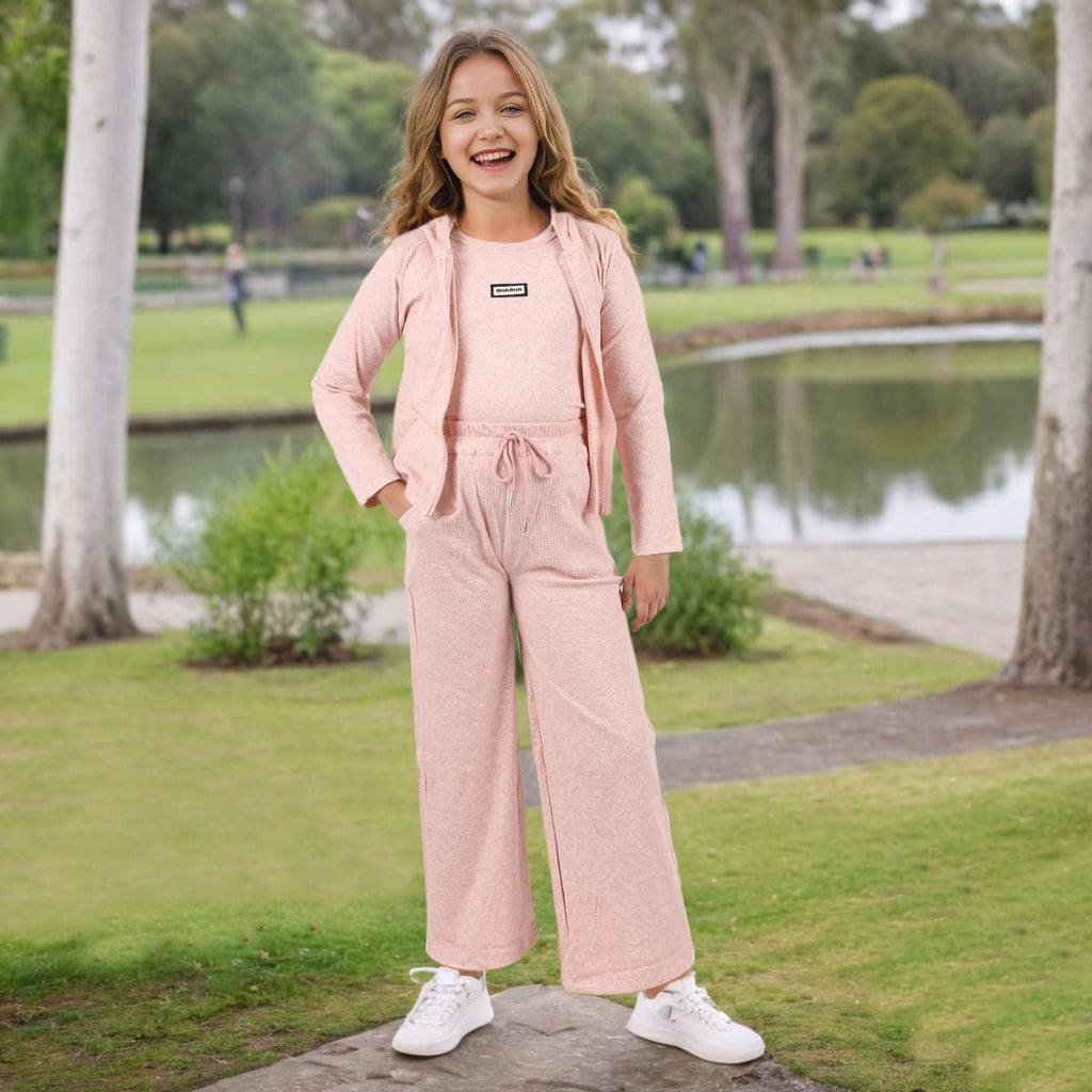 Girls Pink Hooded Jacket with Vest & Pants Set Sets Pink 7-8 Y 