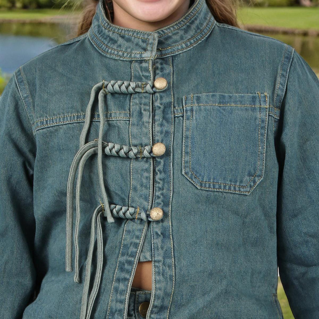 Girls Blue Denim Full Sleeves Jacket with Jeans Set Sets Blue 7-8 Y 