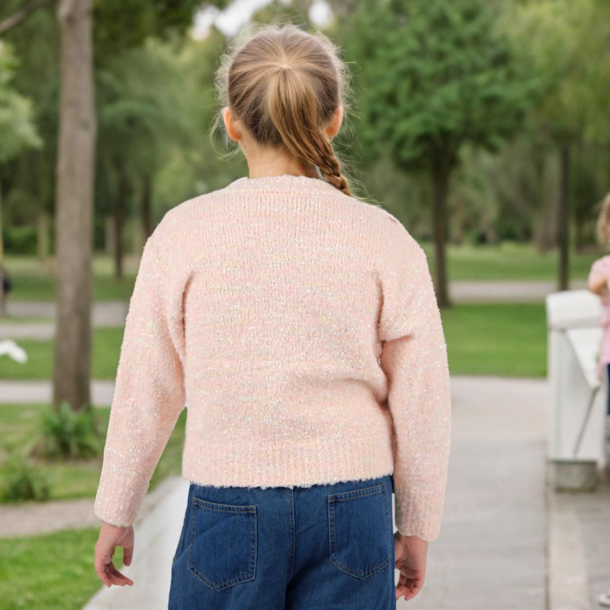 Girls Peach Textured Full Sleeves Cardigan Sweaters & Cardigans   