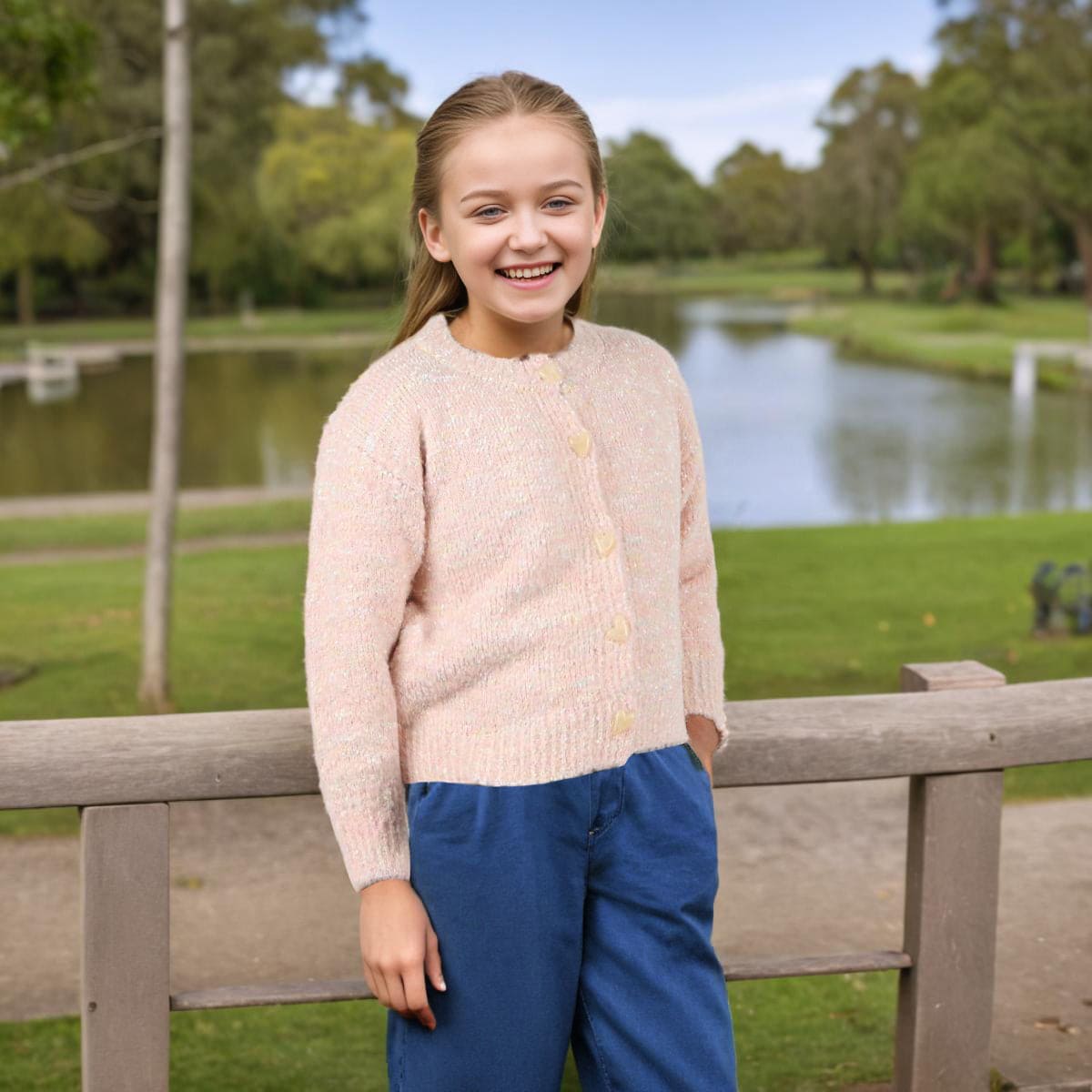 Girls Peach Textured Full Sleeves Cardigan Sweaters & Cardigans   