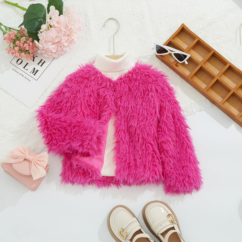 Girls Pink Front Open Fur Jackets Coats & Jackets Pink 4-5 Y