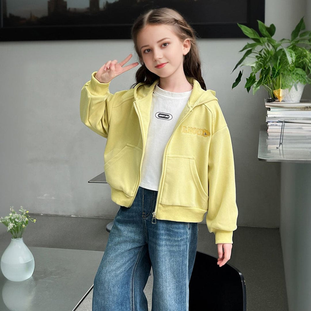 Girls Yellow Winterwear Front Open Regular Jacket Coats & Jackets Yellow 3-4 Y