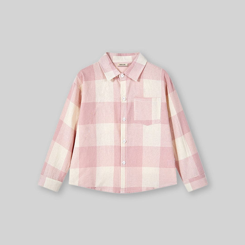 Boys Pink Checkered Long Sleeves Shirt