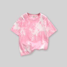 Boys Pink Tie & Die Short Sleeves T-Shirt Tshirts   