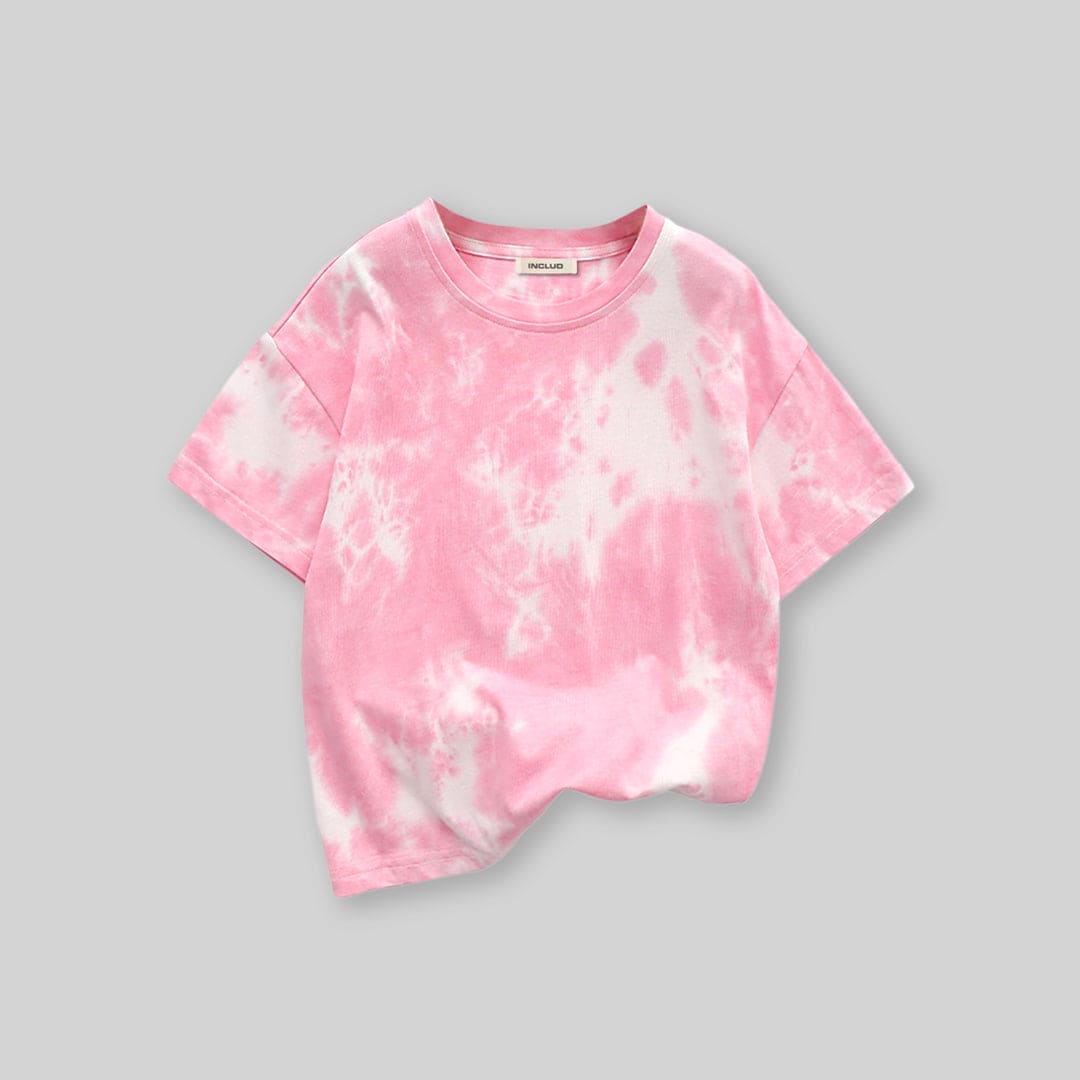 Boys Pink Tie & Die Short Sleeves T-Shirt Tshirts   