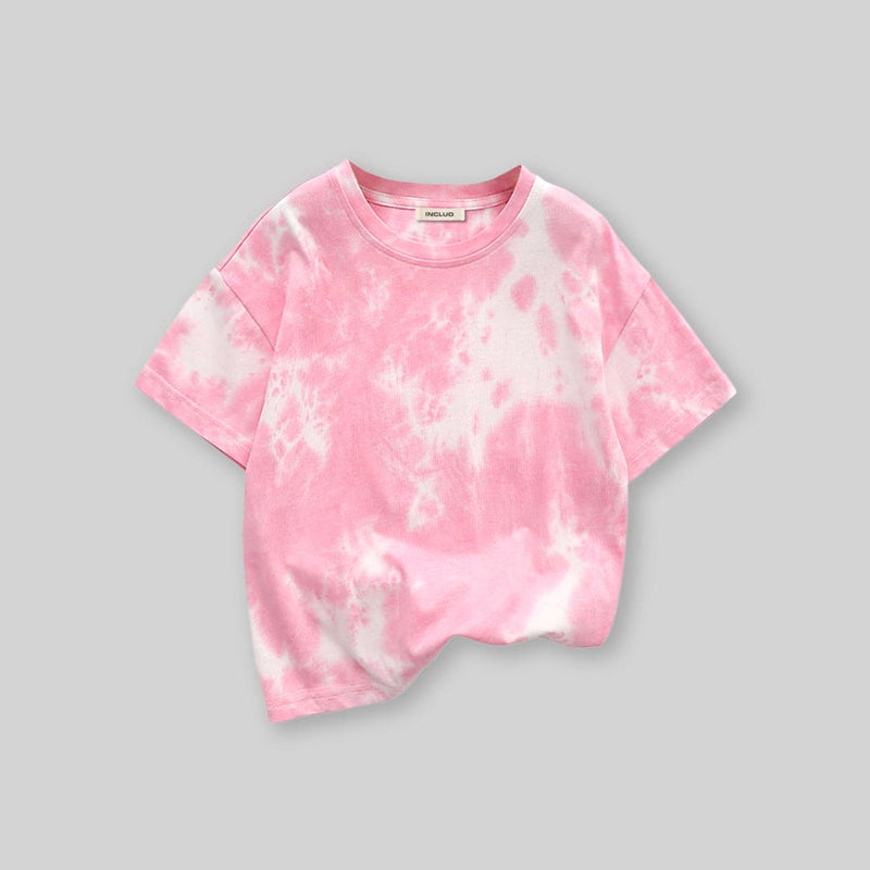 Boys Pink Tie & Die Short Sleeves T-Shirt Tshirts   