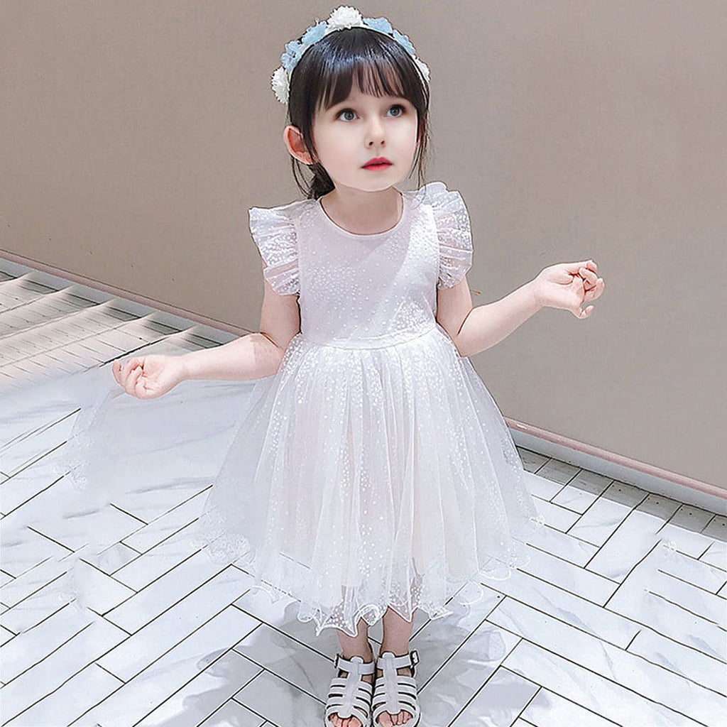 Girls Butterfly Wings Textured Fit & Flare Dress Casual Dresses White 1-2 Y 