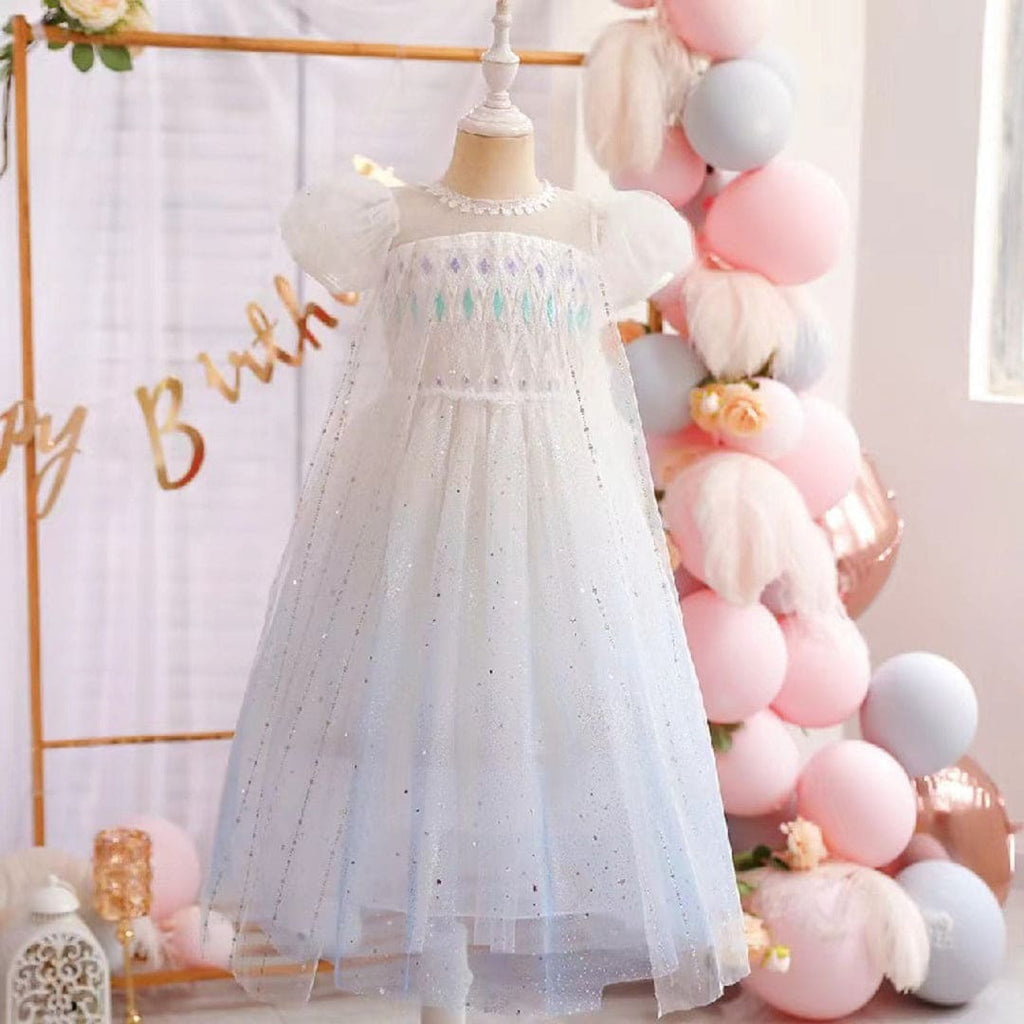 Girls Elsa Inspired Embroidered Tulle Gown Party Dresses White 2-3 Y 