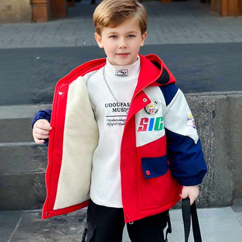 Boys Red Colorblocked Hooded Puffer Jacket Coats & Jackets Red 2-3 Y