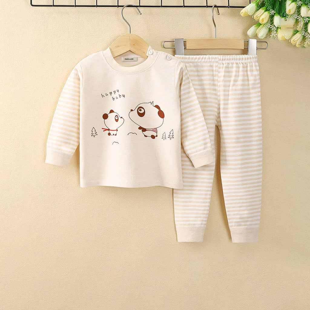 Girls Beige Long Sleeve Graphic T-Shirt With Striped Pants Set Sets Beige 1-2 Y 