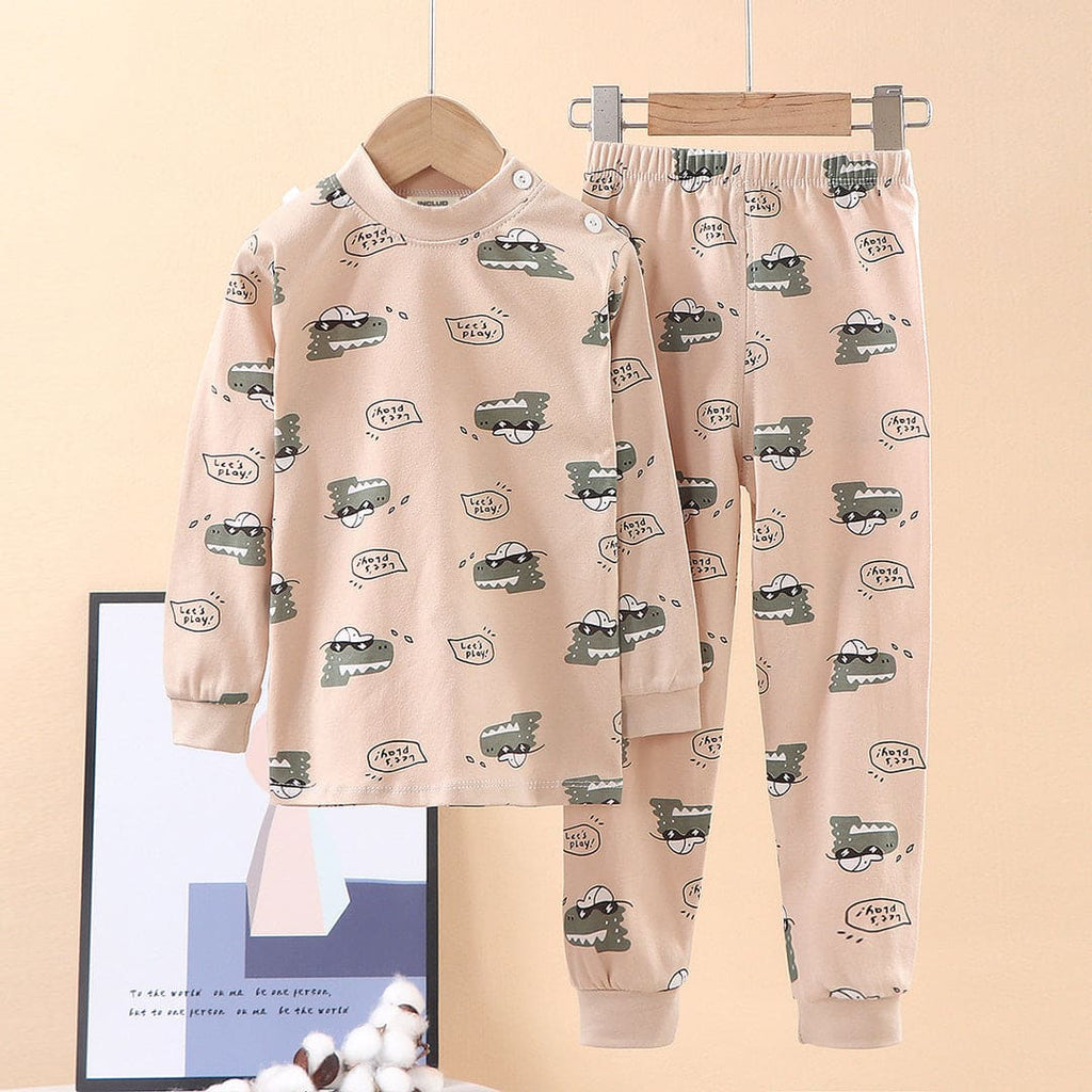 Boys Apricot Long Sleeve Crocodile Printed T-Shirt With Pants Set Sets Apricot 1-2 Y 