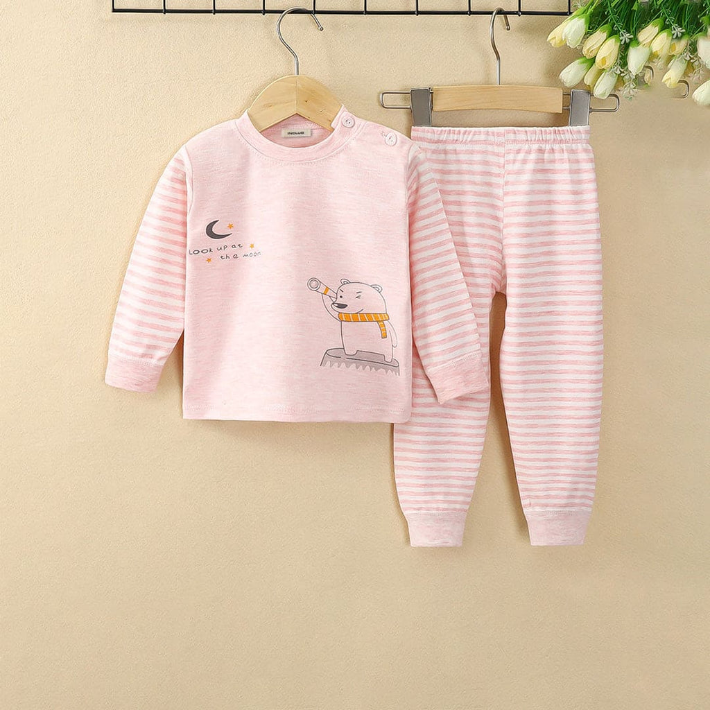 Girls Peach Long Sleeve Graphic T-Shirt With Striped Pants Set Sets Peach 1-2 Y 