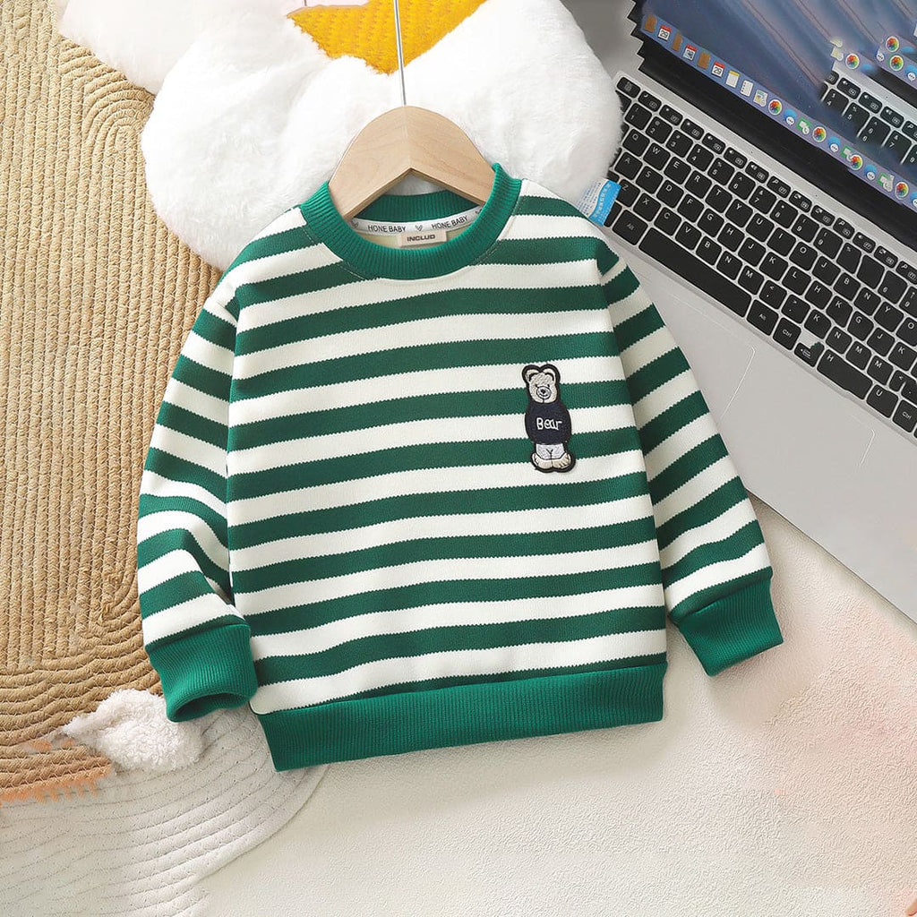 Boys Green Striped Long Sleeve Pullover Sweaters & Cardigans Green 1-2 Y 