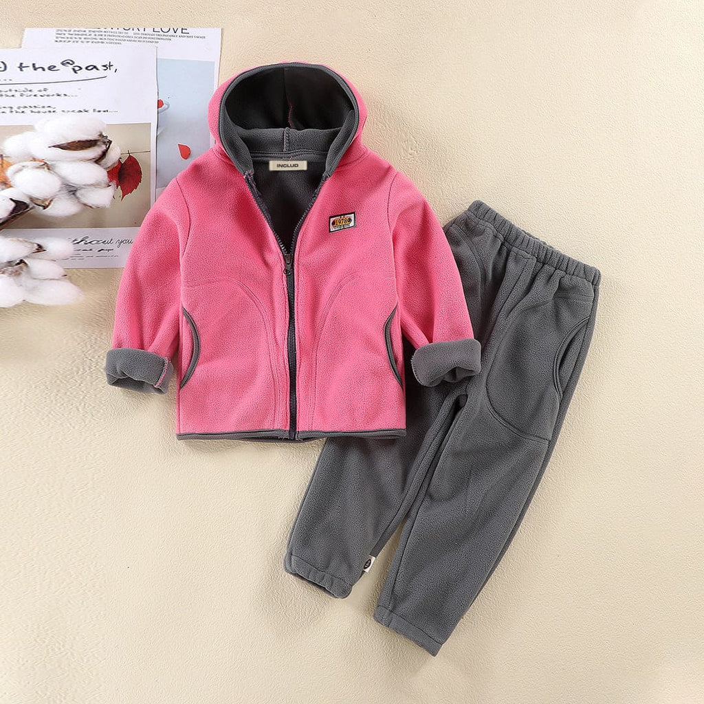 Boys Pink Hooded Polar Fleece Jacket With Pants Set Sets Pink 1-2 Y 