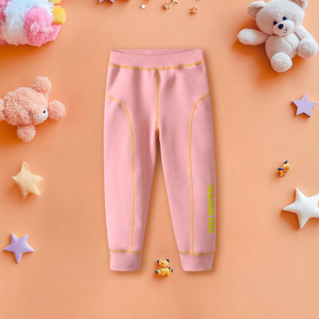 Girls Pink Elasticated Waist Contrast Stitch Pants Pants Pink 1-2 Y 