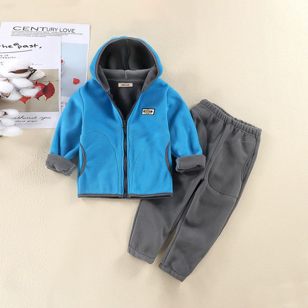 Boys Blue Hooded Polar Fleece Jacket With Pants Set Sets Blue 1-2 Y 