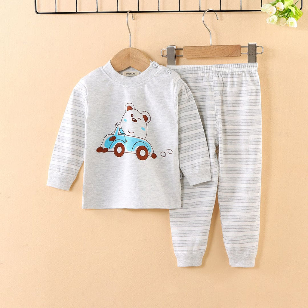 Girls Gray Long Sleeve Graphic T-Shirt With Striped Pants Set Sets Gray 1-2 Y 