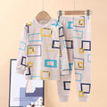 Boys Beige Long Sleeve Square Box Printed T-Shirt With Pants Set Sets Beige 1-2 Y 