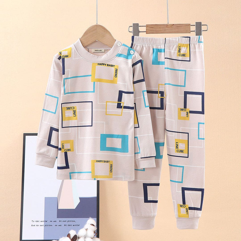 Boys Beige Long Sleeve Square Box Printed T-Shirt With Pants Set Sets Beige 1-2 Y 