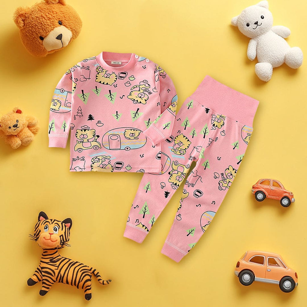 Girls Pink Kitten Printed T-Shirt With Wide Rib Waist Pants Set Sets Pink 1-2 Y 