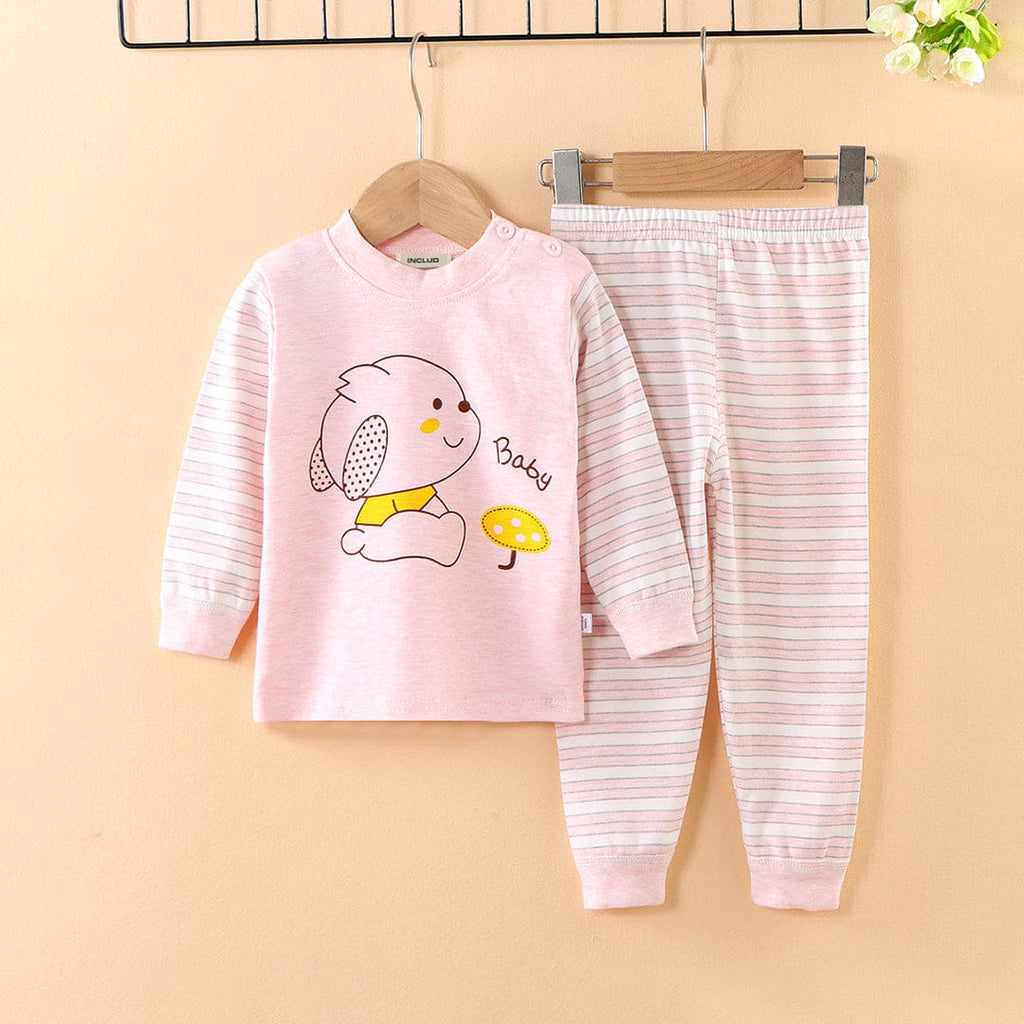 Girls Light Pink Long Sleeve Graphic T-Shirt With Striped Pants Set Sets Light Pink 1-2 Y 