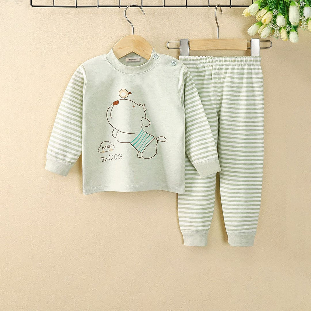 Girls Light Green Long Sleeve Graphic T-Shirt With Striped Pants Set Sets Light Green 1-2 Y 