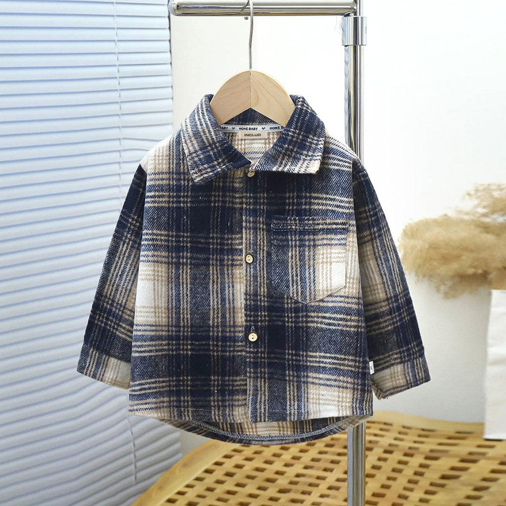 Boys Blue Long Sleeve Plaid Shirt Shirts Blue 1-2 Y 