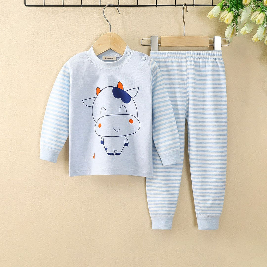 Girls Blue Long Sleeve Graphic T-Shirt With Striped Pants Set Sets Blue 1-2 Y 