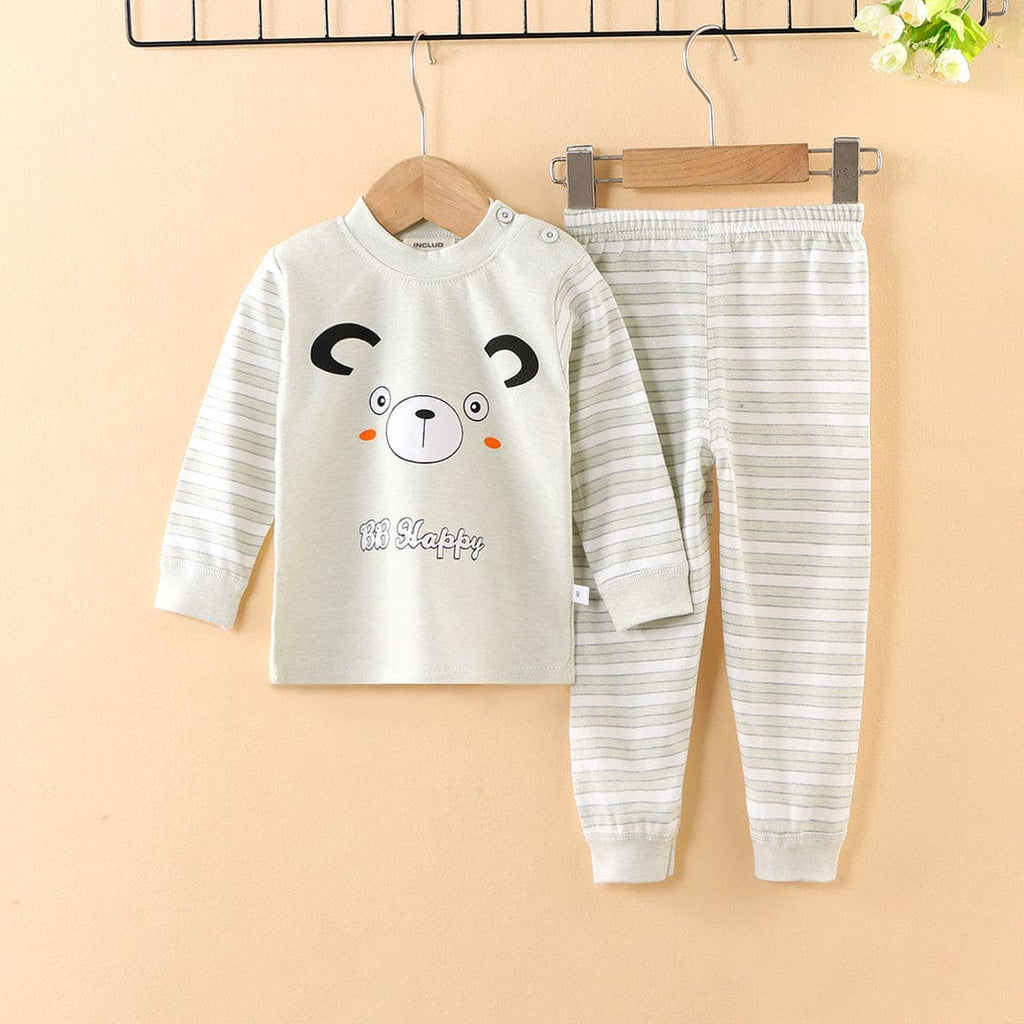 Girls Grey Long Sleeve Graphic T-Shirt With Striped Pants Set Sets Grey 1-2 Y 