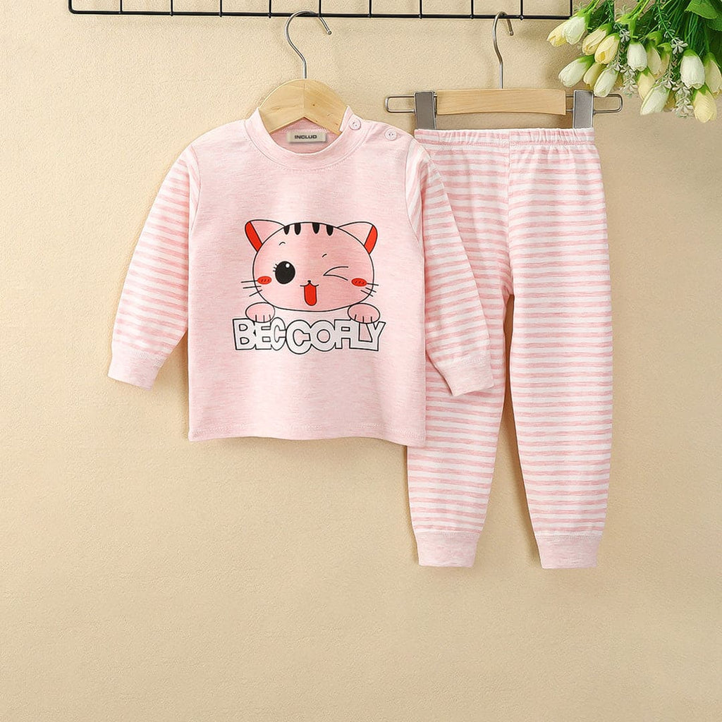 Girls Pink Long Sleeve Graphic T-Shirt With Striped Pants Set Sets Pink 1-2 Y 