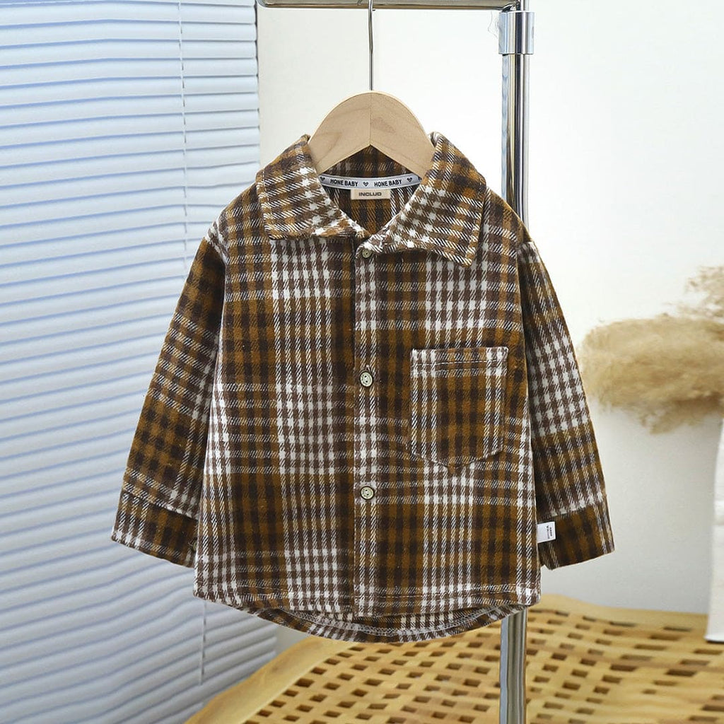 Boys Brown Long Sleeve Plaid Shirt Shirts Brown 1-2 Y 