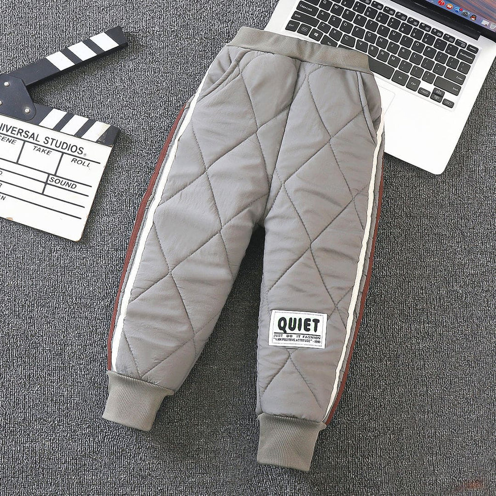 Boys Grey Quilted Warm Trousers With Rib Hem Pants Grey 1-2 Y 