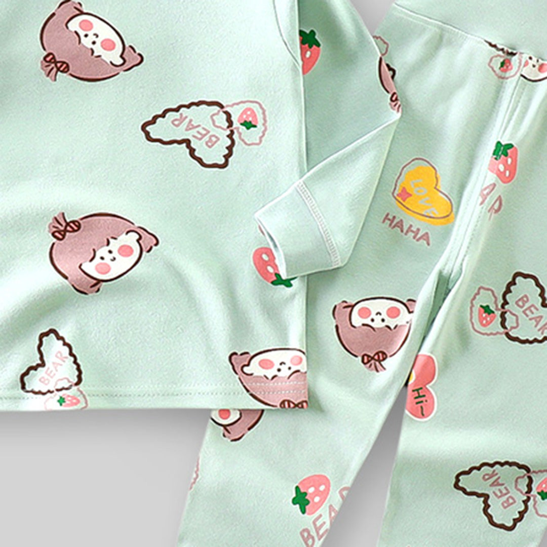 Girls Sea Green Heart Printed T-Shirt With Wide Rib Waist Pants Set Sets   