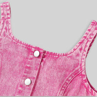 Girls Pink Sleeveless Denim Vest With Denim Skirt Set Sets