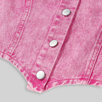 Girls Pink Sleeveless Denim Vest With Denim Skirt Set Sets