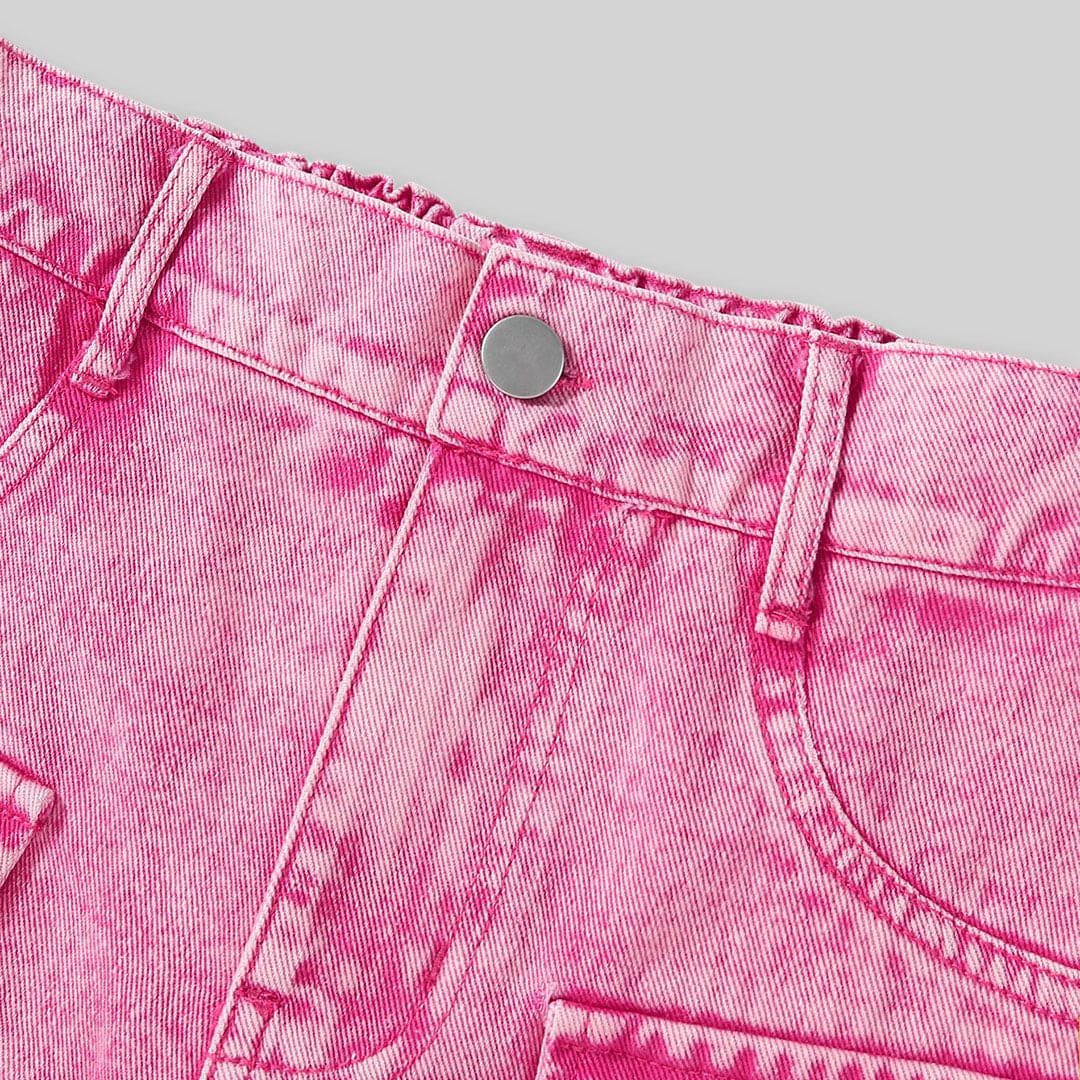 Girls Pink Sleeveless Denim Vest With Denim Skirt Set Sets