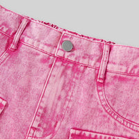 Girls Pink Sleeveless Denim Vest With Denim Skirt Set Sets