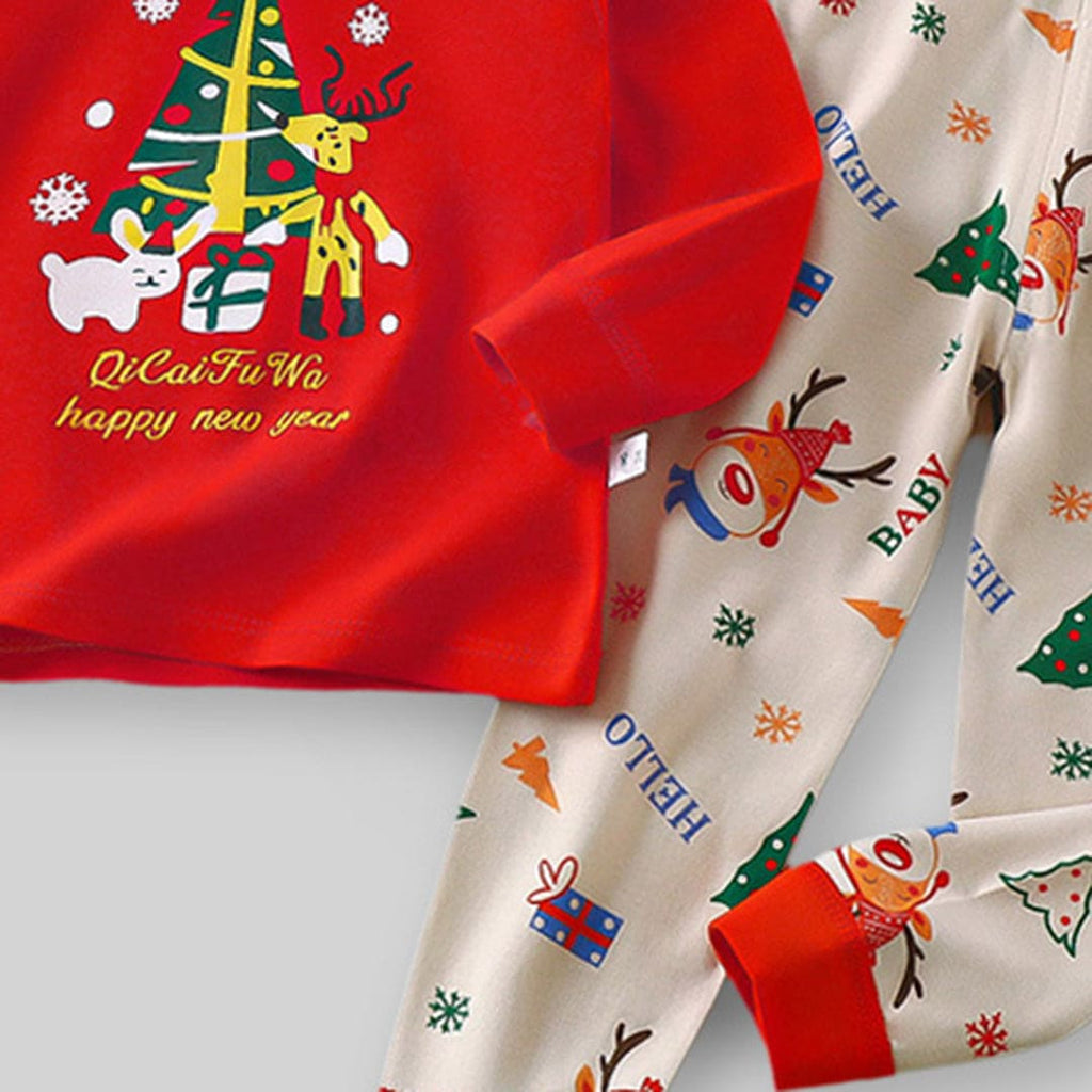 Boys Red Long Sleeve Graphic T-Shirt With Pajamas Set Sets   