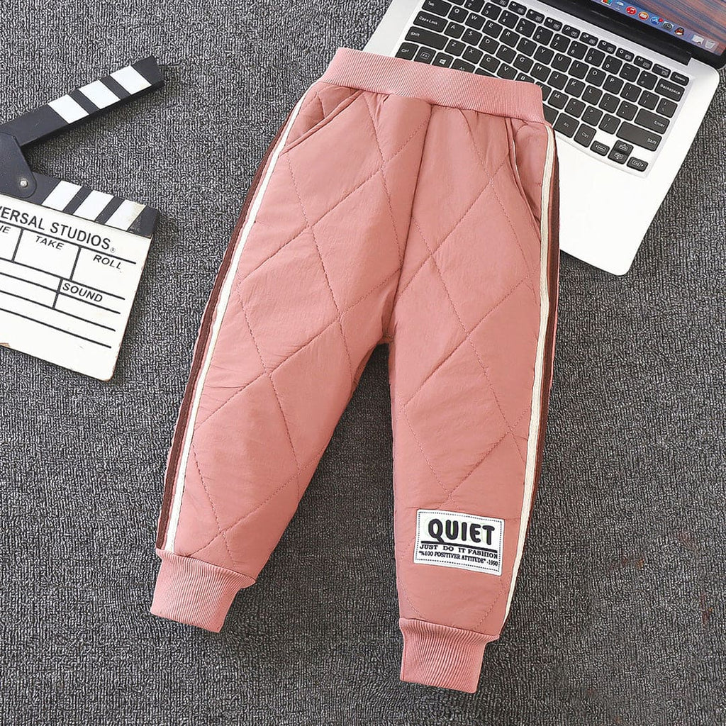 Boys Pink Quilted Warm Trousers With Rib Hem Pants Pink 1-2 Y 